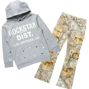 Rockstar Dist. Kids Gray Hoodie and Camo Pants Set
